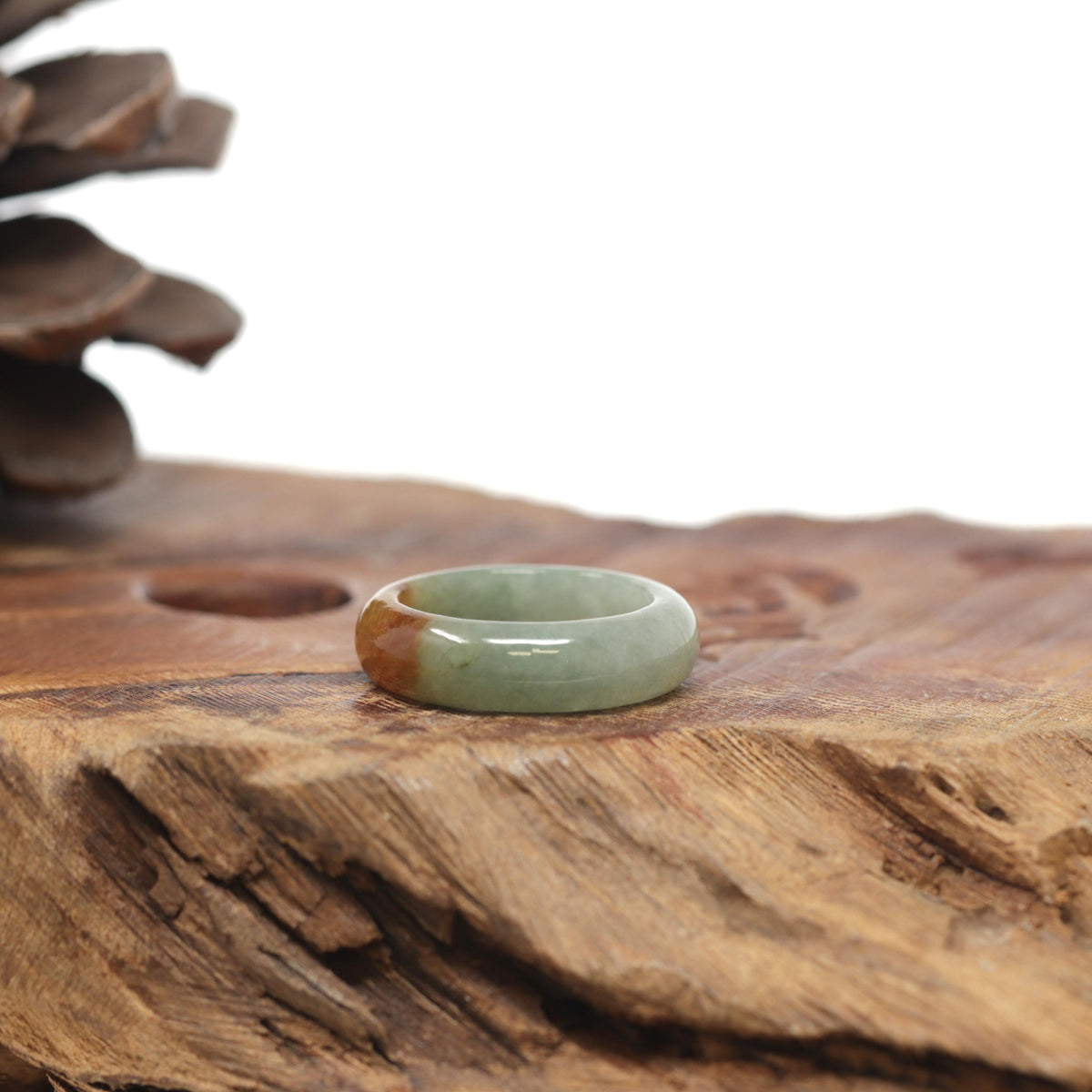 Baikalla Natural Oil-Green &amp; Honey-Brown Burmese Jadeite Jade Traditional Ring 