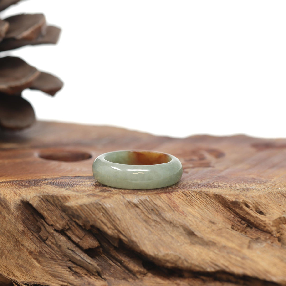 Baikalla Natural Oil-Green &amp; Honey-Brown Burmese Jadeite Jade Traditional Ring 