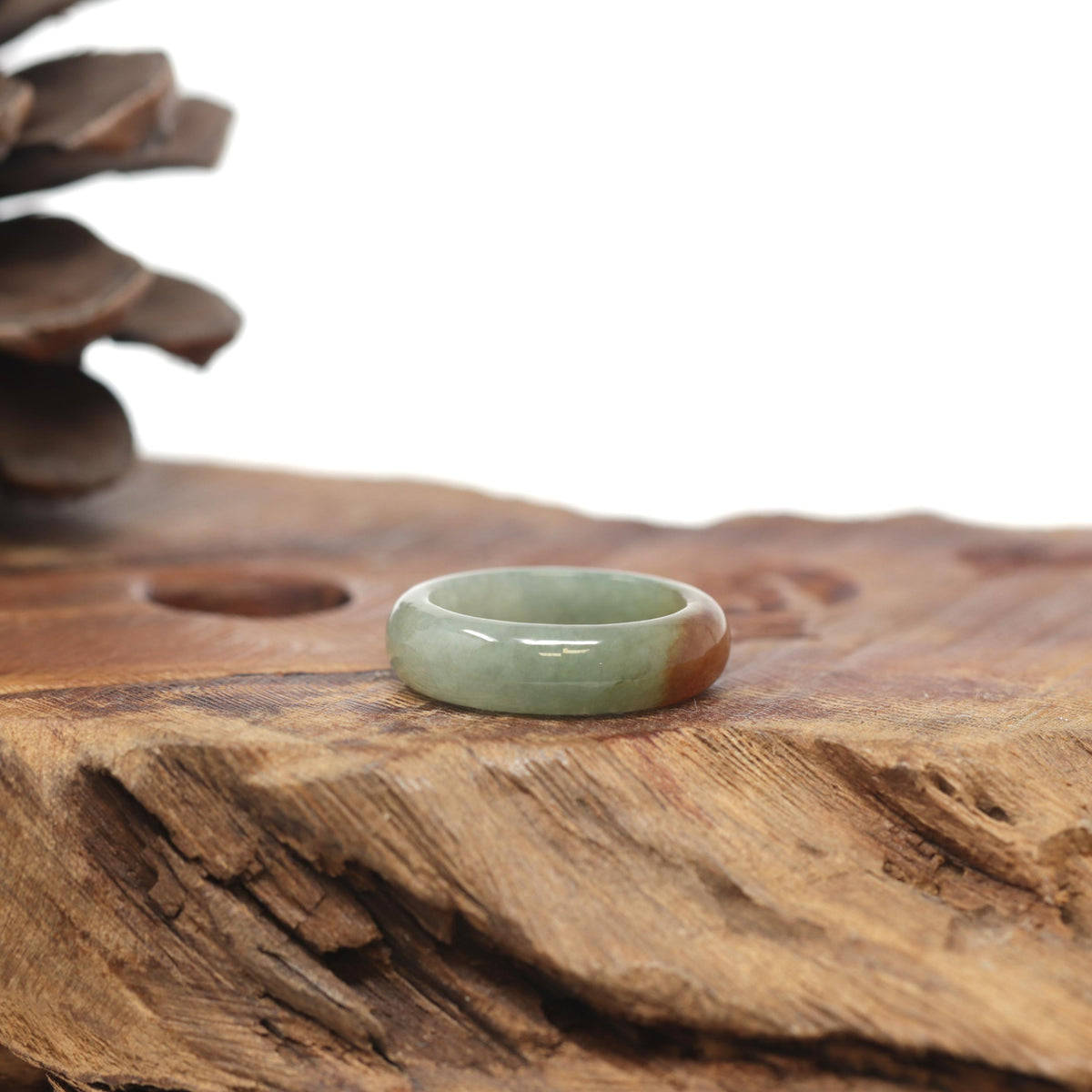Baikalla Natural Oil-Green &amp; Honey-Brown Burmese Jadeite Jade Traditional Ring 