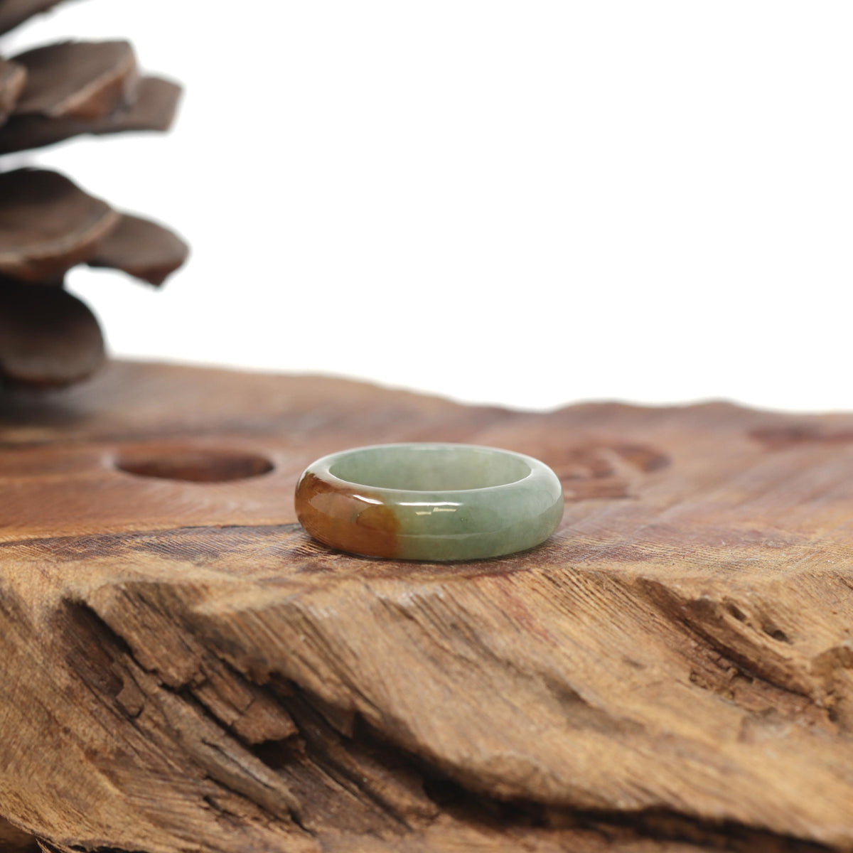 Baikalla Natural Oil-Green &amp; Honey-Brown Burmese Jadeite Jade Traditional Ring 