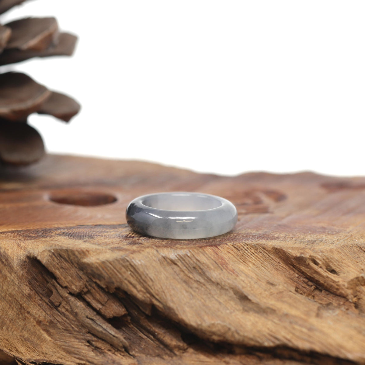 Baikalla Natural Icy Grey &amp; Black Wuji Jadeite Jade Traditional Ring 