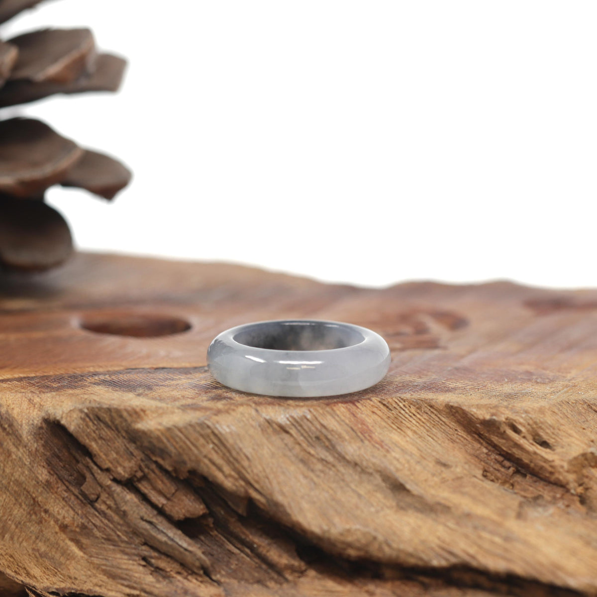 Baikalla Natural Icy Grey &amp; Black Wuji Jadeite Jade Traditional Ring 