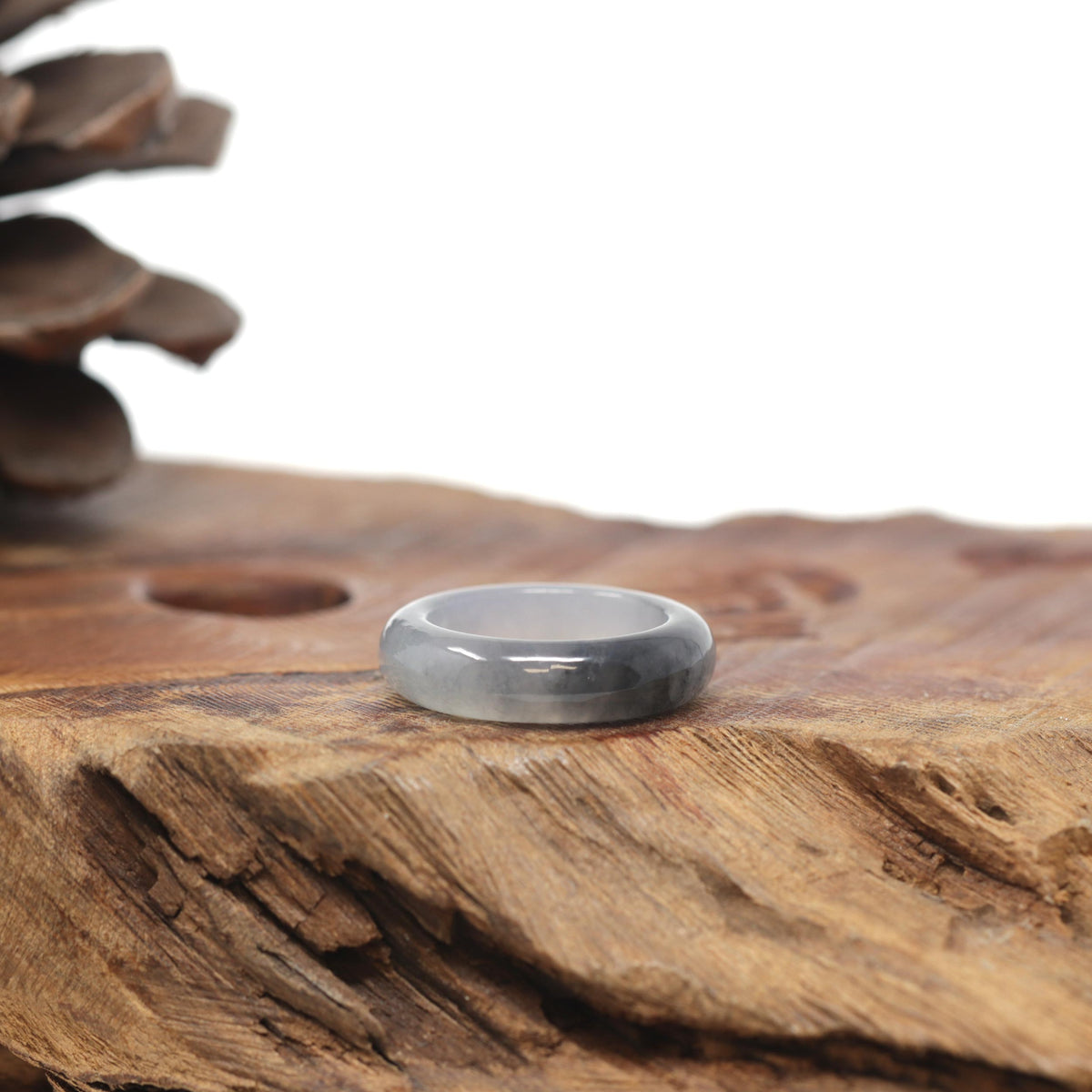 Baikalla Natural Icy Grey &amp; Black Wuji Jadeite Jade Traditional Ring 