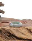 Baikalla Natural Light Grey Wuji & Apple-Green Jadeite Jade Traditional Ring 
