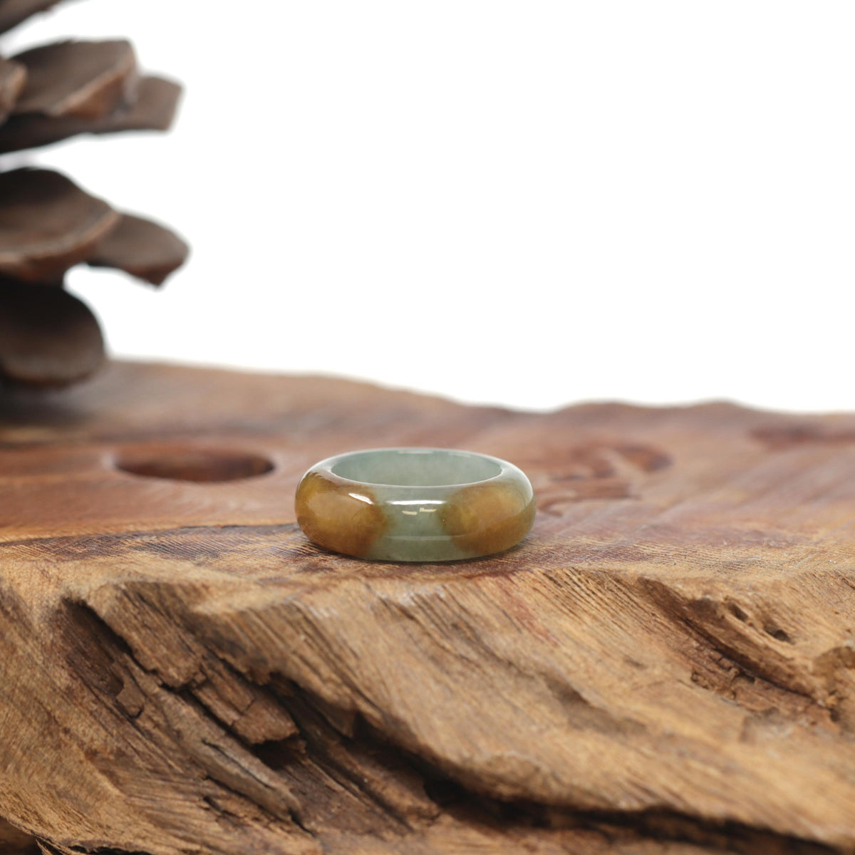 Baikalla Natural Oil-Green &amp; Honey-Brown Burmese Jadeite Jade Traditional Ring 