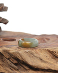 Baikalla Natural Oil-Green & Honey-Brown Burmese Jadeite Jade Traditional Ring 