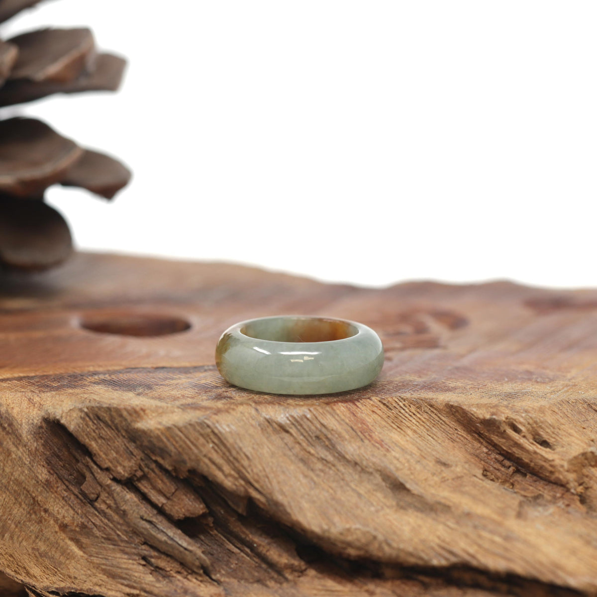 Baikalla Natural Oil-Green &amp; Honey-Brown Burmese Jadeite Jade Traditional Ring 