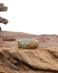 Baikalla Natural Oil-Green & Honey-Brown Burmese Jadeite Jade Traditional Ring 