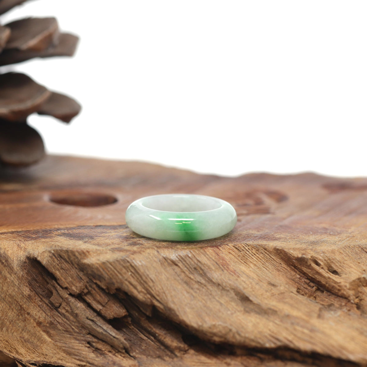Baikalla Natural Icy Vibrant Apple-Green Patch Jadeite Jade Traditional Ring 