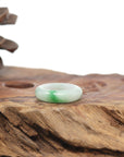 Baikalla Natural Icy Vibrant Apple-Green Patch Jadeite Jade Traditional Ring 