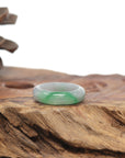 Baikalla Natural Light Grey Wuji & Apple-Green Jadeite Jade Traditional Ring 
