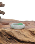 Baikalla Natural Light Grey Wuji & Apple-Green Jadeite Jade Traditional Ring 