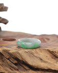 Baikalla Natural Light Grey Wuji & Apple-Green Jadeite Jade Traditional Ring 