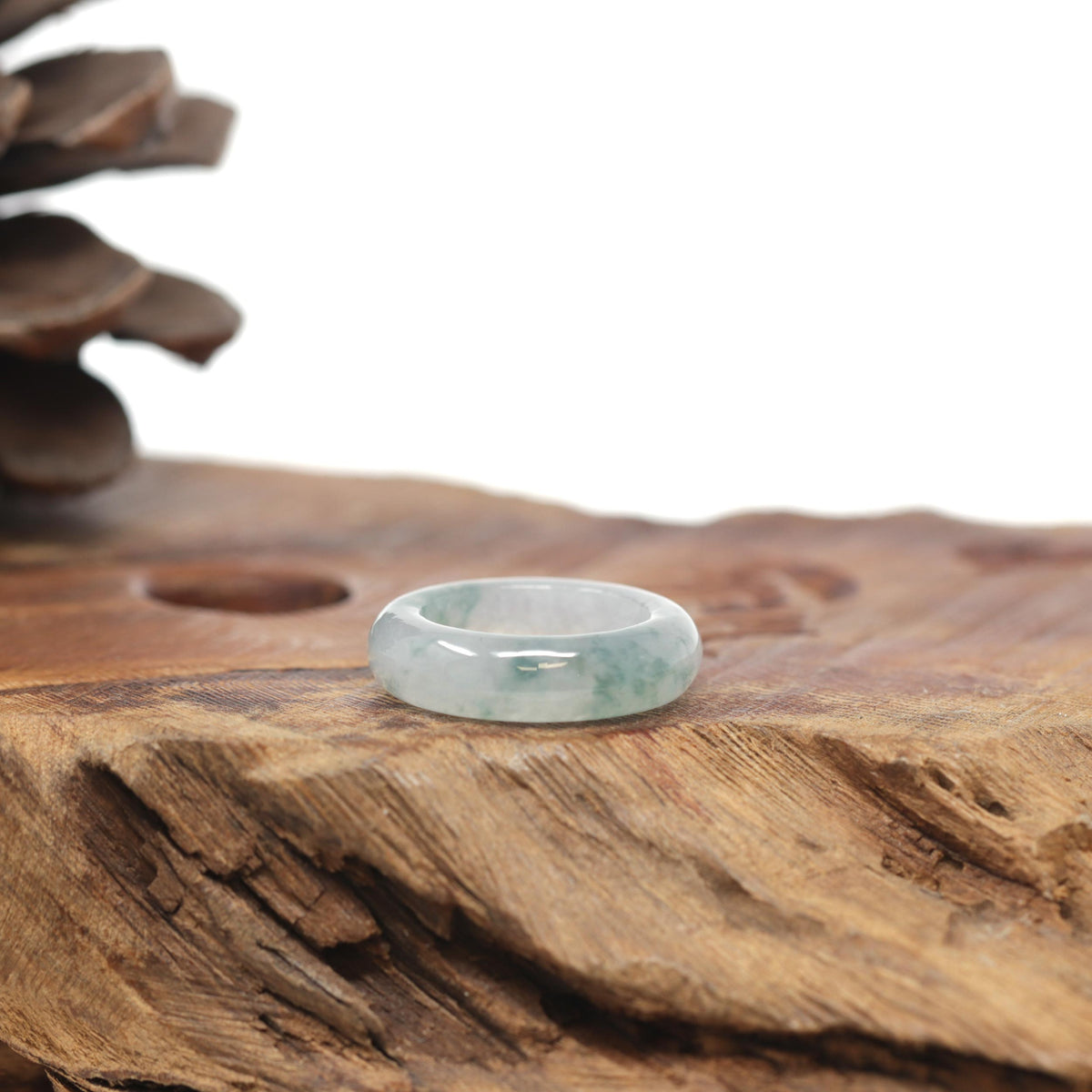 Baikalla Natural Icy Blue-Green Flowers Jadeite Jade Traditional Ring 