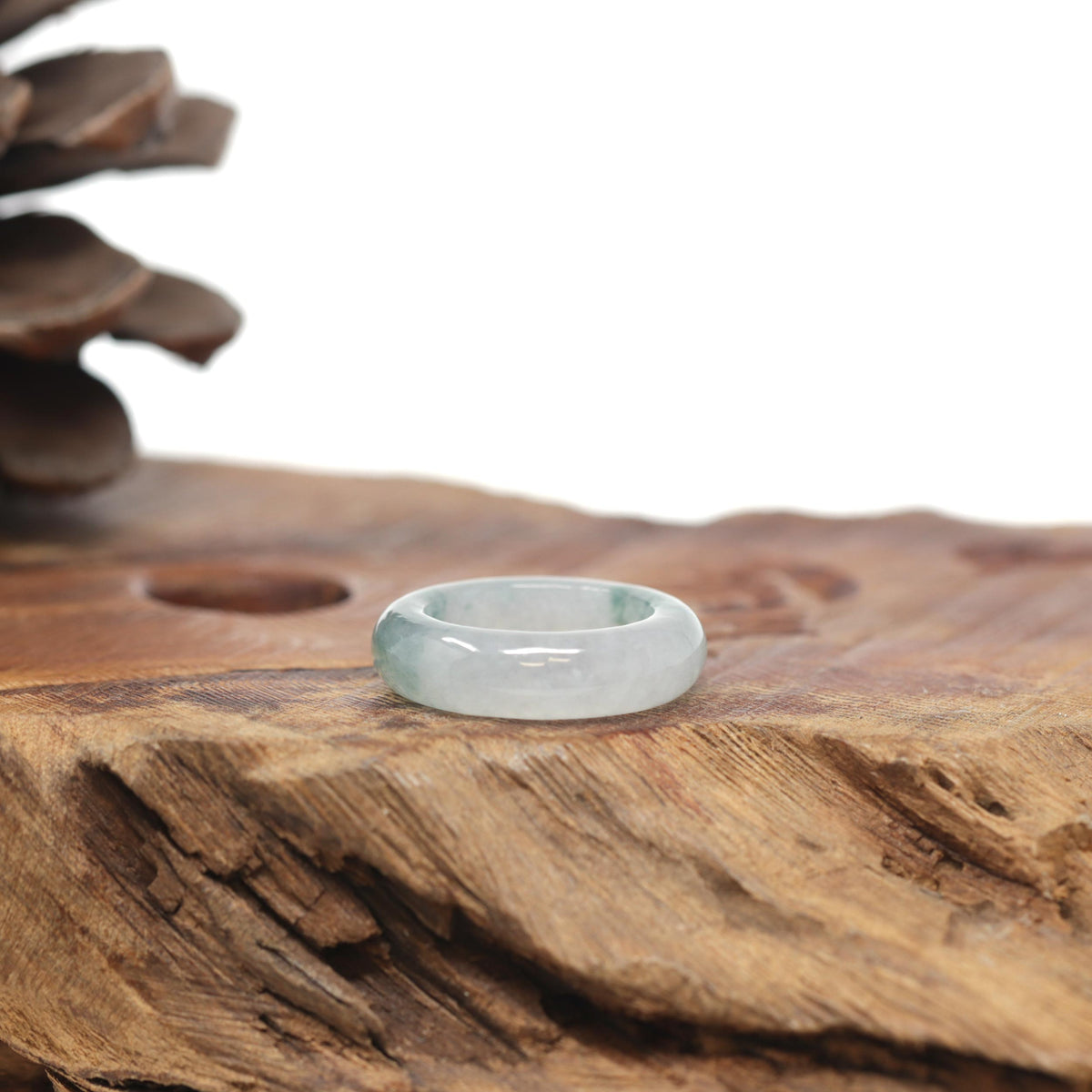 Baikalla Natural Icy Blue-Green Flowers Jadeite Jade Traditional Ring 