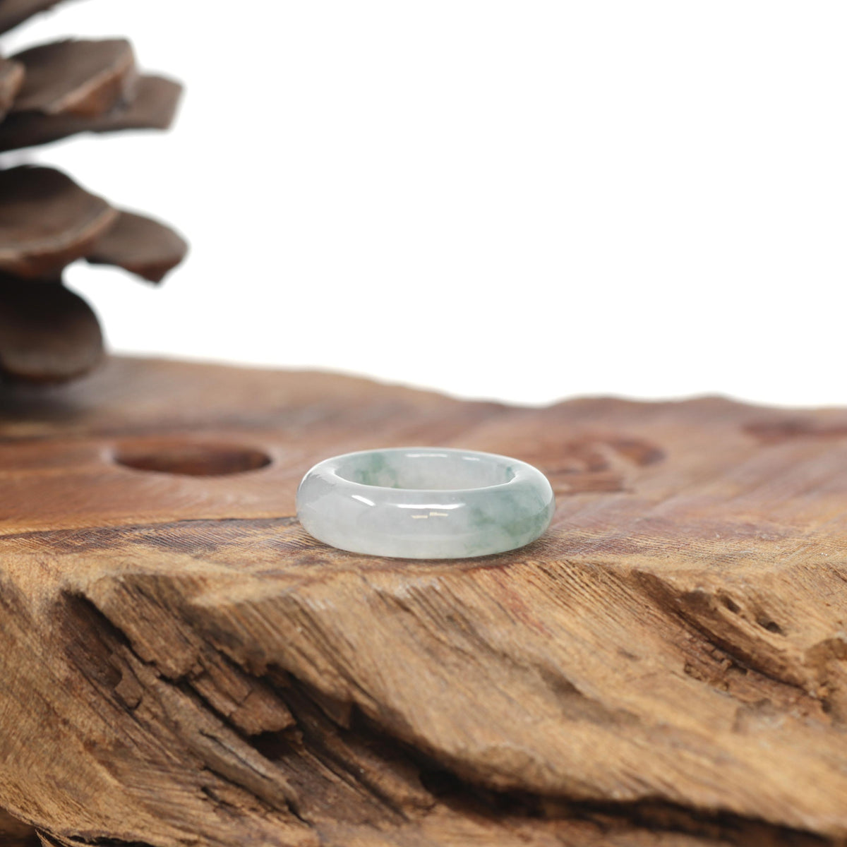 Baikalla Natural Icy Blue-Green Flowers Jadeite Jade Traditional Ring 