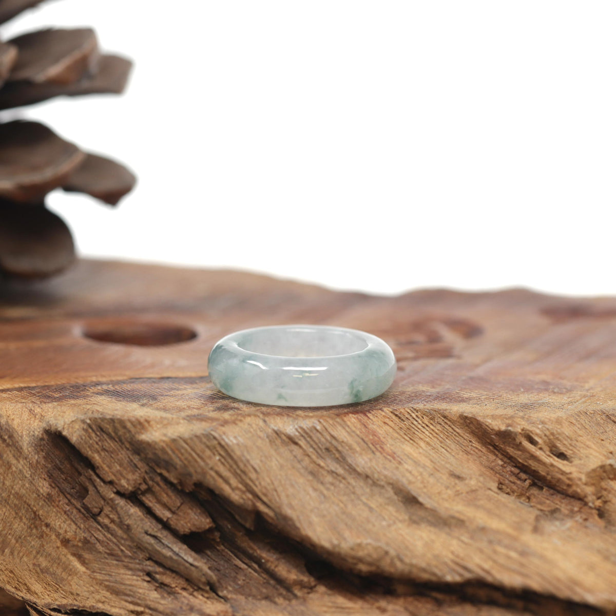Baikalla Natural Icy Blue-Green Flowers Jadeite Jade Traditional Ring 