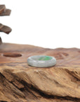 Baikalla Natural Light Grey Wuji & Apple-Green Jadeite Jade Traditional Ring 