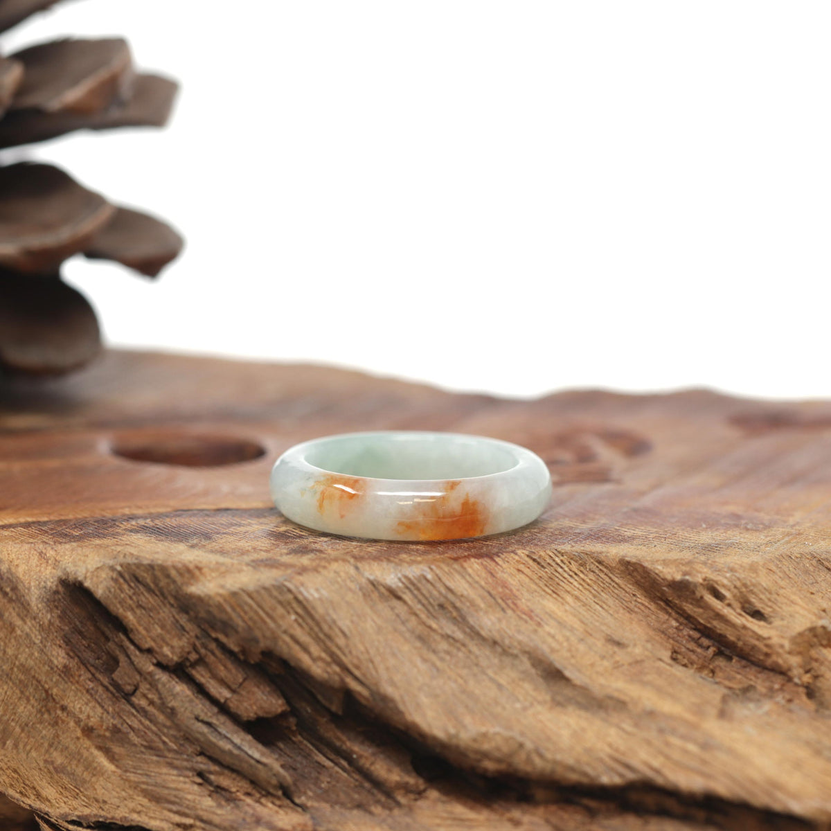 Baikalla Natural Icy Light Green &amp; Sajin (Golden Dust) Jadeite Jade Traditional Ring 