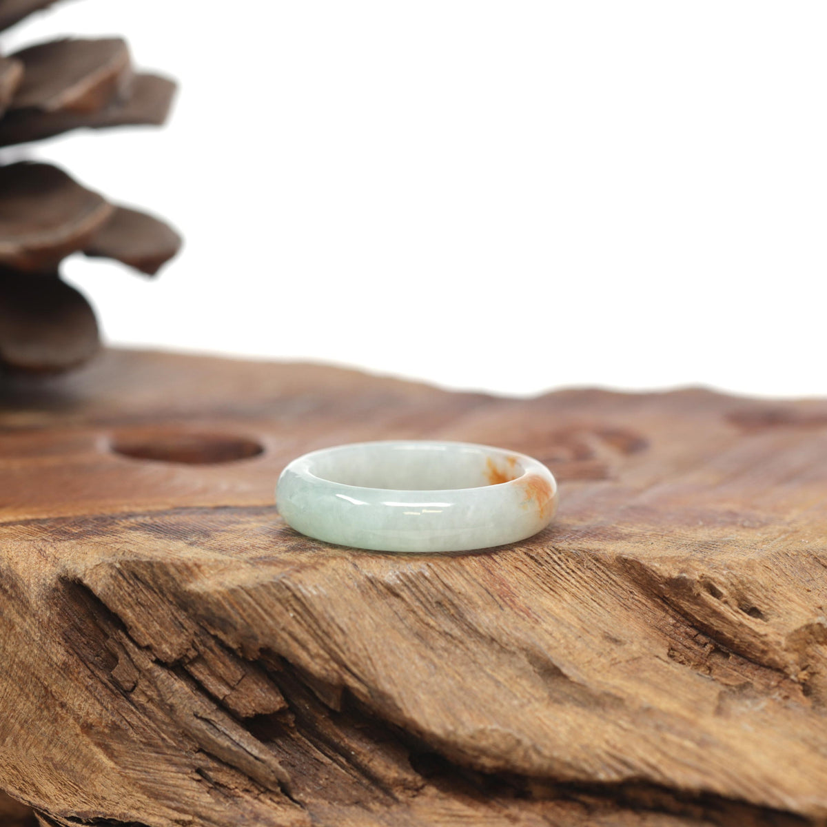 Baikalla Natural Icy Light Green &amp; Sajin (Golden Dust) Jadeite Jade Traditional Ring 