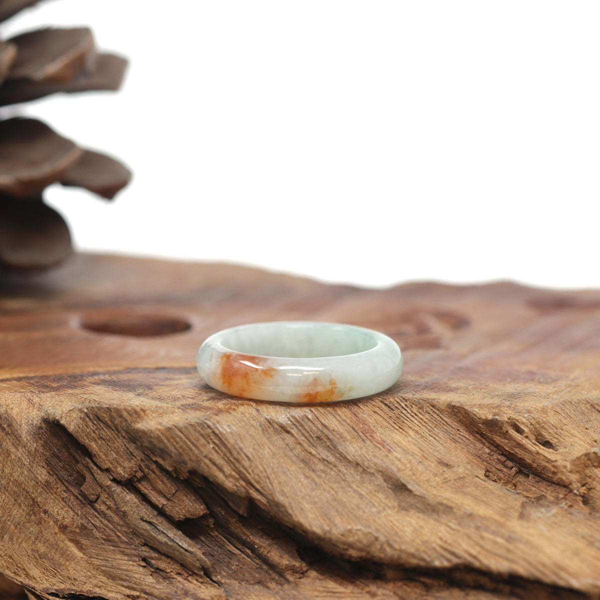 Baikalla Natural Icy Light Green &amp; Sajin (Golden Dust) Jadeite Jade Traditional Ring 