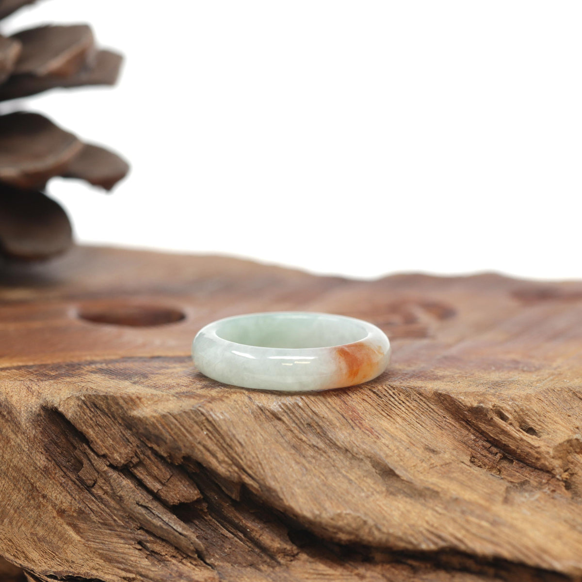 Baikalla Natural Icy Light Green &amp; Sajin (Golden Dust) Jadeite Jade Traditional Ring 