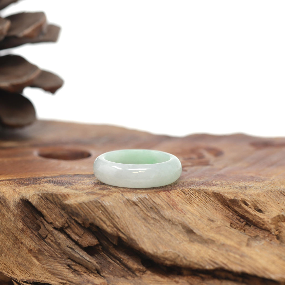 Baikalla Natural Icy Light Apple-Green Jadeite Jade Traditional Ring 