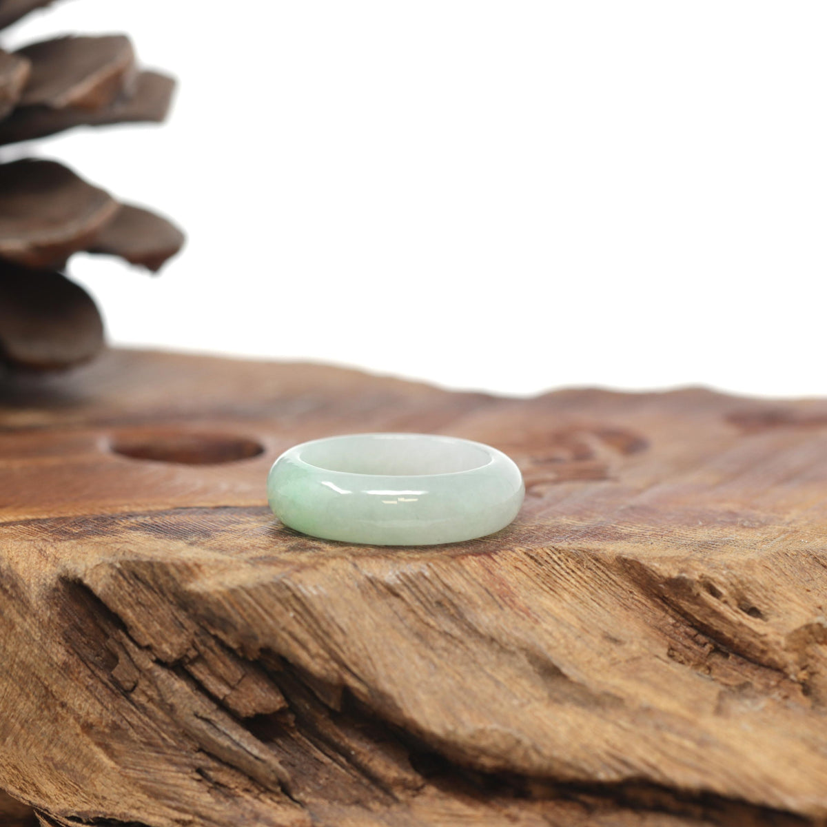 Baikalla Natural Icy Light Apple-Green Jadeite Jade Traditional Ring 