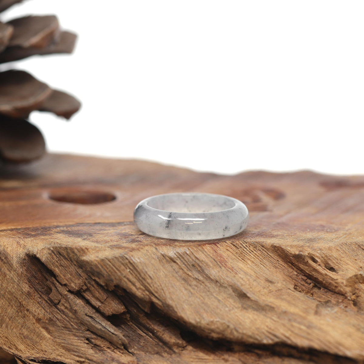 Baikalla Natural Icy Black &amp; Grey Wuji Jadeite Jade Traditional Ring 