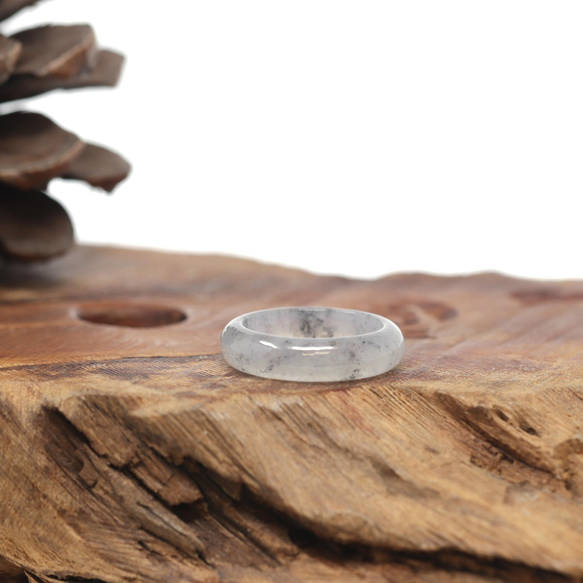 Baikalla Natural Icy Black &amp; Grey Wuji Jadeite Jade Traditional Ring 