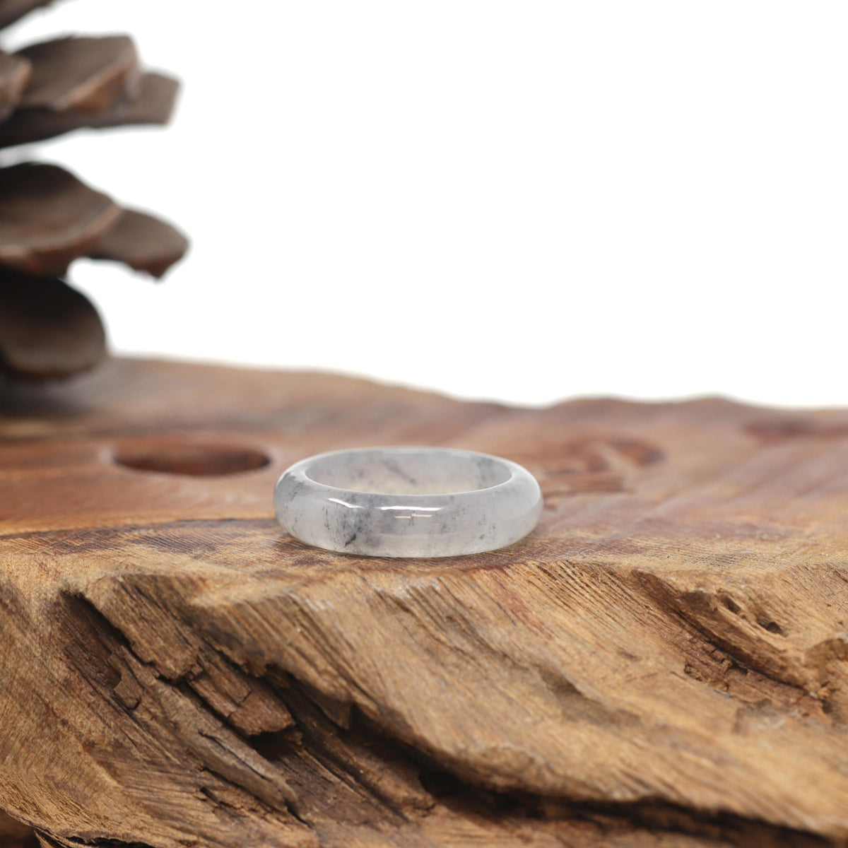 Baikalla Natural Icy Black &amp; Grey Wuji Jadeite Jade Traditional Ring 