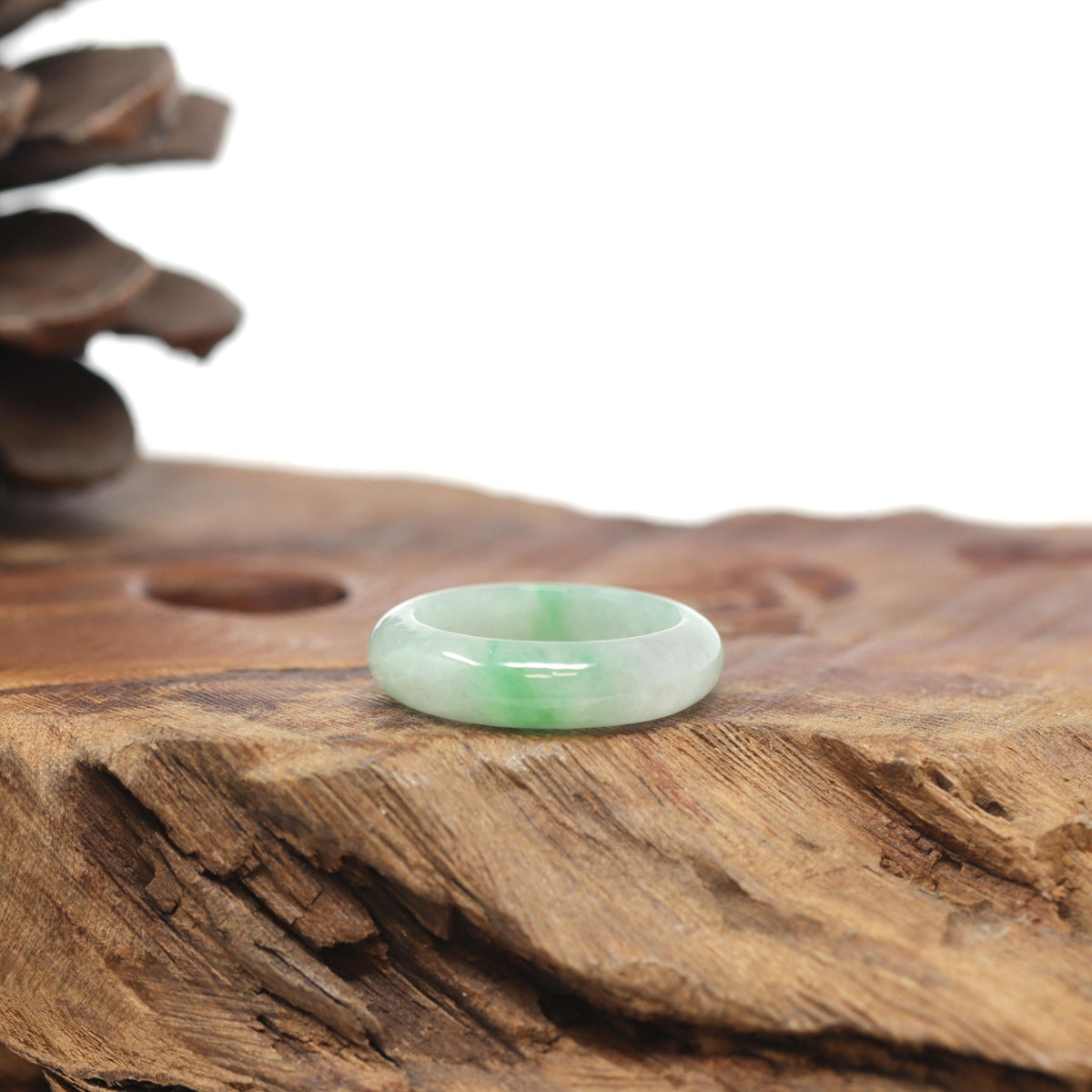 Baikalla Natural Icy Light Green W/ Vibrant Apple-Green Patch Jadeite Jade Traditional Ring 