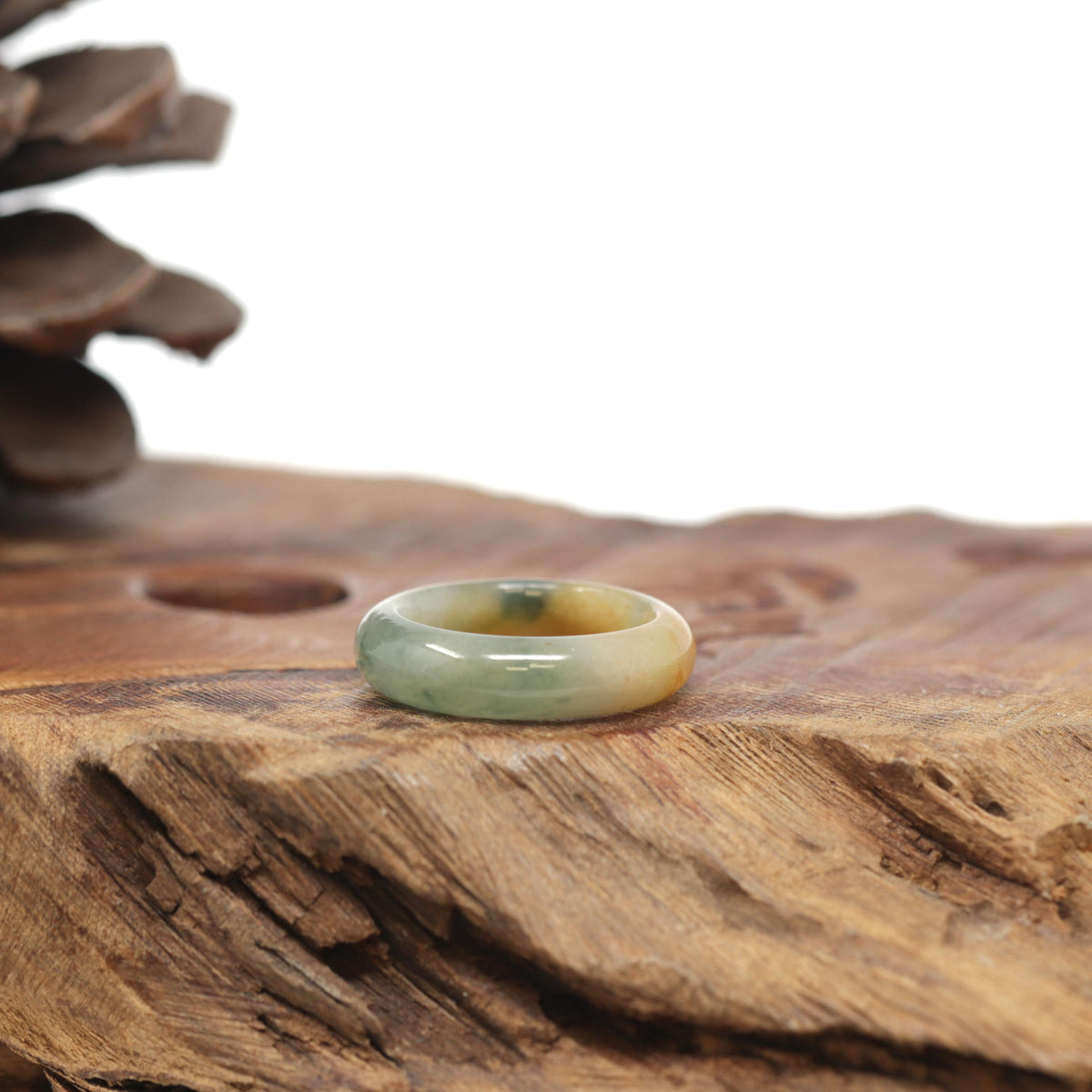 Baikalla Natural Icy Yellow-Orange &amp; Blue-Green Flowers Jadeite Jade Traditional Ring 