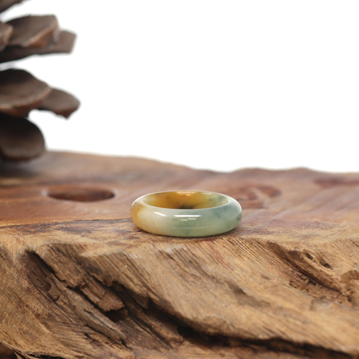 Baikalla Natural Icy Yellow-Orange &amp; Blue-Green Flowers Jadeite Jade Traditional Ring 