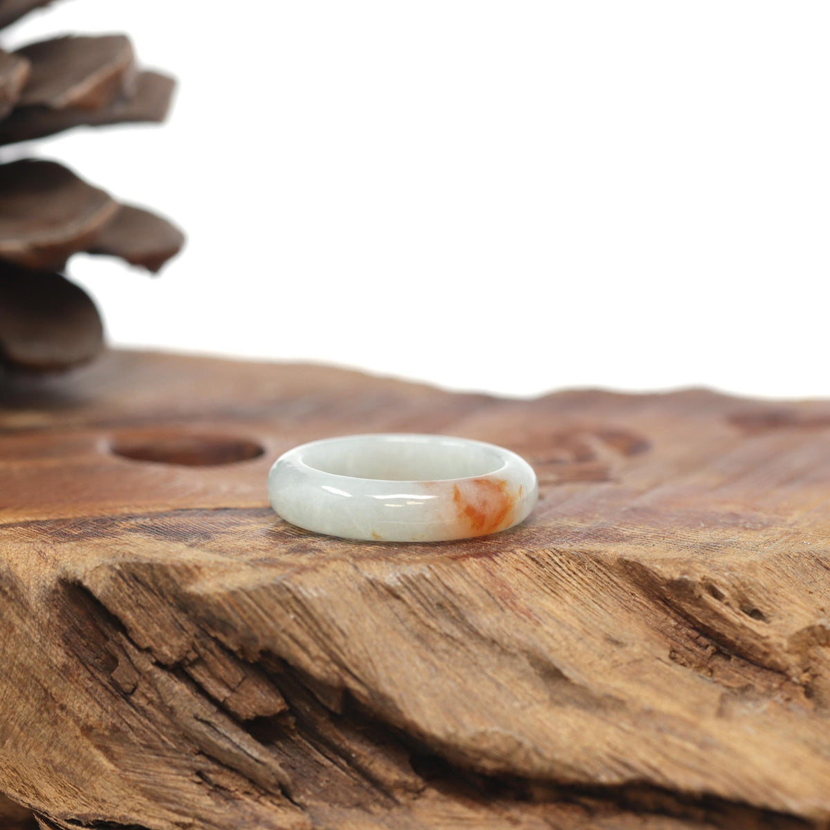 Baikalla Natural Icy Light Green &amp; Sajin (Golden Dust) Jadeite Jade Traditional Ring 