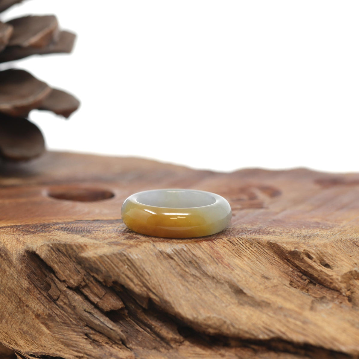 Baikalla Natural Icy Orange &amp; Light Blue-Green Jadeite Jade Traditional Ring 