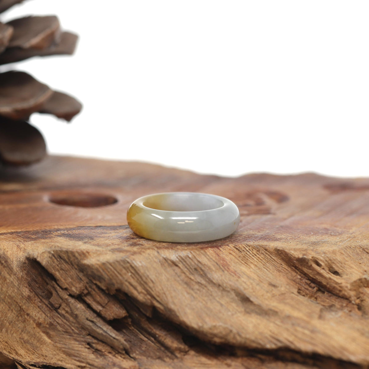 Baikalla Natural Icy Orange &amp; Light Blue-Green Jadeite Jade Traditional Ring 