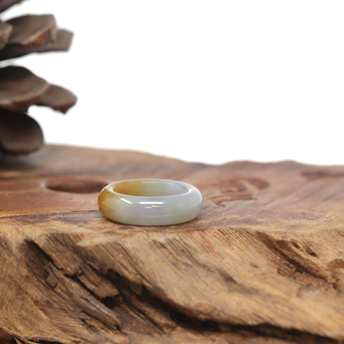 Baikalla Natural Icy Orange &amp; Light Blue-Green Jadeite Jade Traditional Ring 