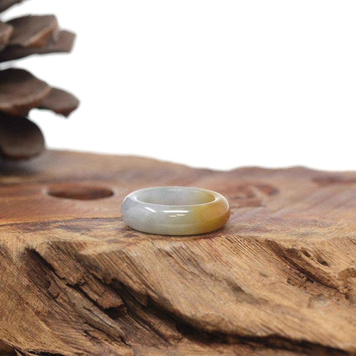 Baikalla Natural Icy Orange &amp; Light Blue-Green Jadeite Jade Traditional Ring 