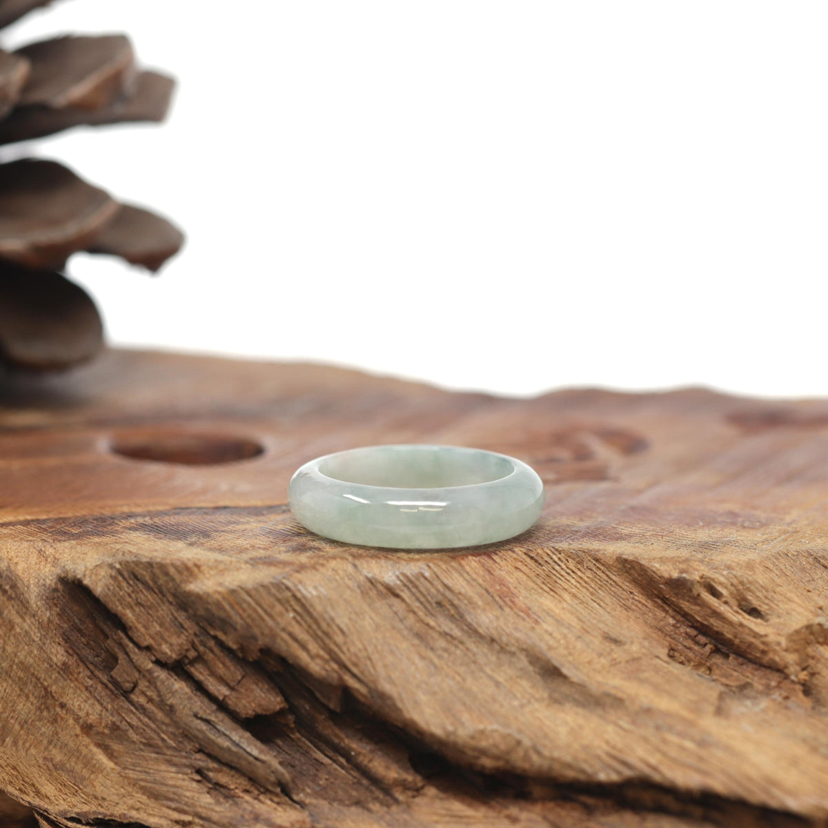 Baikalla Natural Icy Light Blue-Green Flowers Jadeite Jade Traditional Ring 