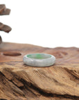 Baikalla Natural Light Grey Wuji & Apple-Green Jadeite Jade Traditional Ring 
