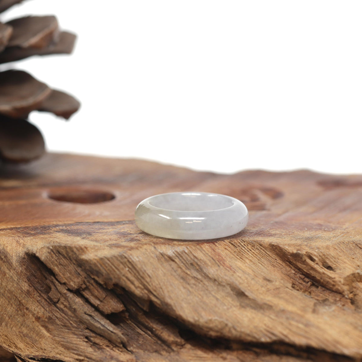 Baikalla Natural Icy Light Yellow Patch Jadeite Jade Traditional Ring 