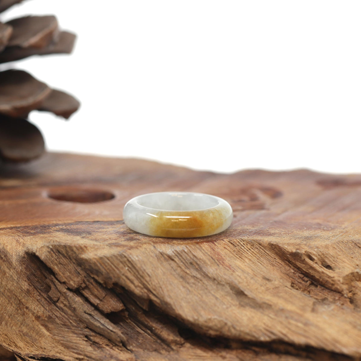 Baikalla Natural Icy Orange Patch Jadeite Jade Traditional Ring 