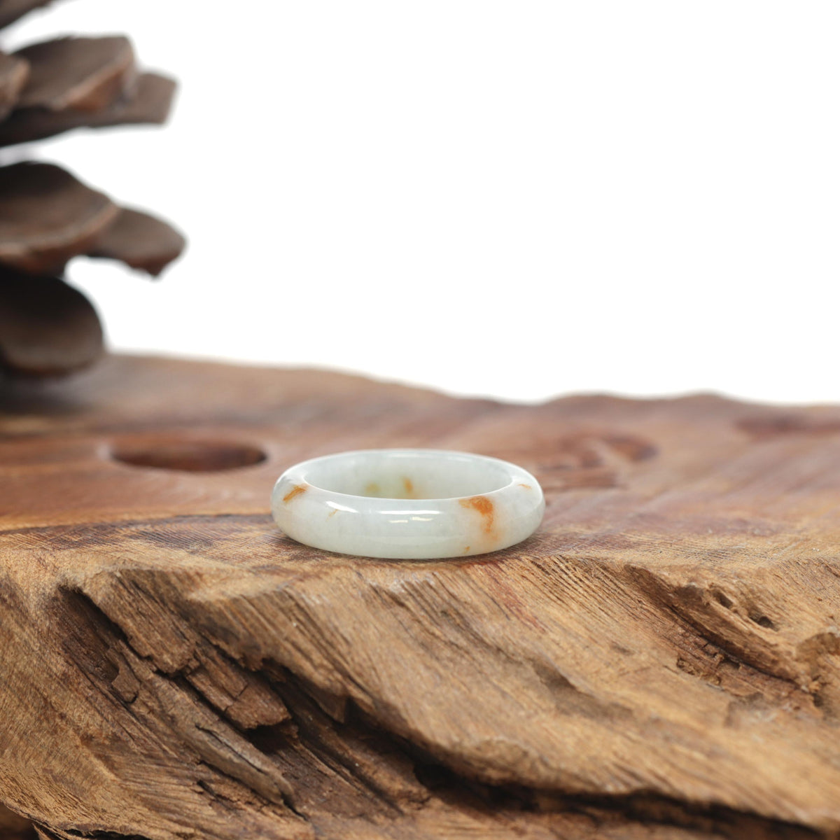 Baikalla Natural Icy Light Green &amp; Sajin (Golden Dust) Jadeite Jade Traditional Ring 
