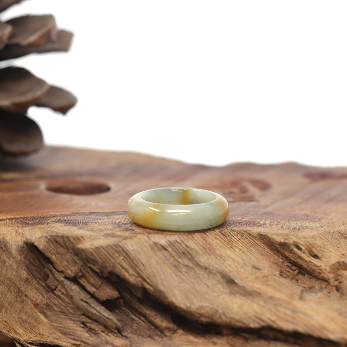 Baikalla Natural Icy Yellow-Orange &amp; Blue-Green Flowers Jadeite Jade Traditional Ring 