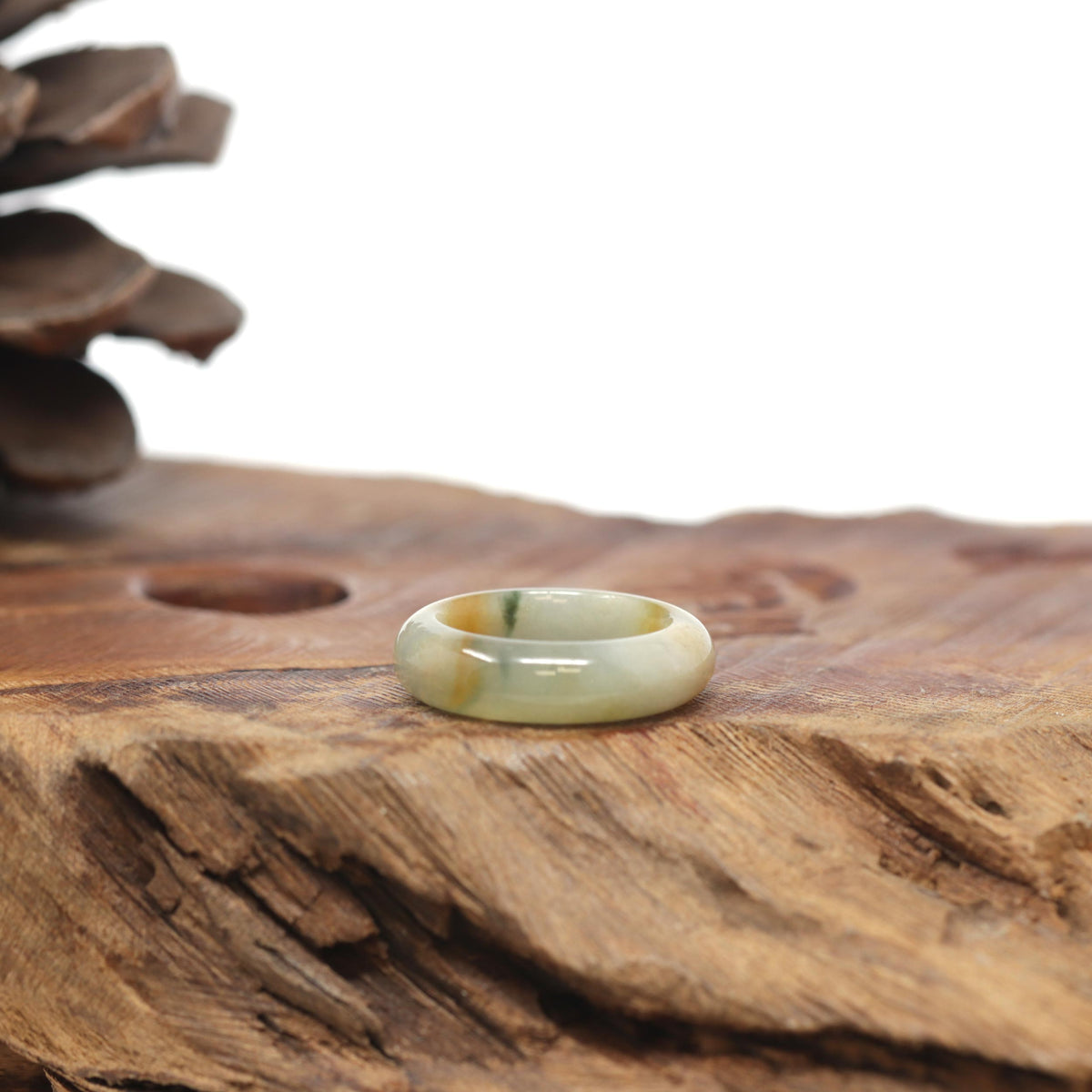 Baikalla Natural Icy Yellow-Orange &amp; Blue-Green Flowers Jadeite Jade Traditional Ring 