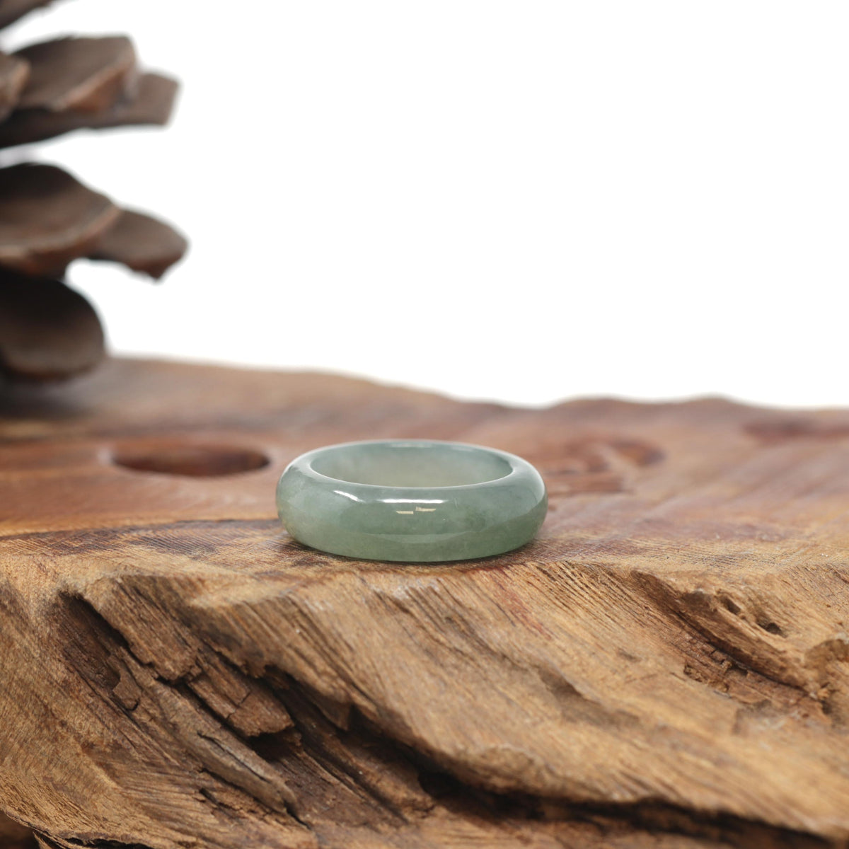 Baikalla Natural Icy Oil-Green Jadeite Jade Traditional Ring 