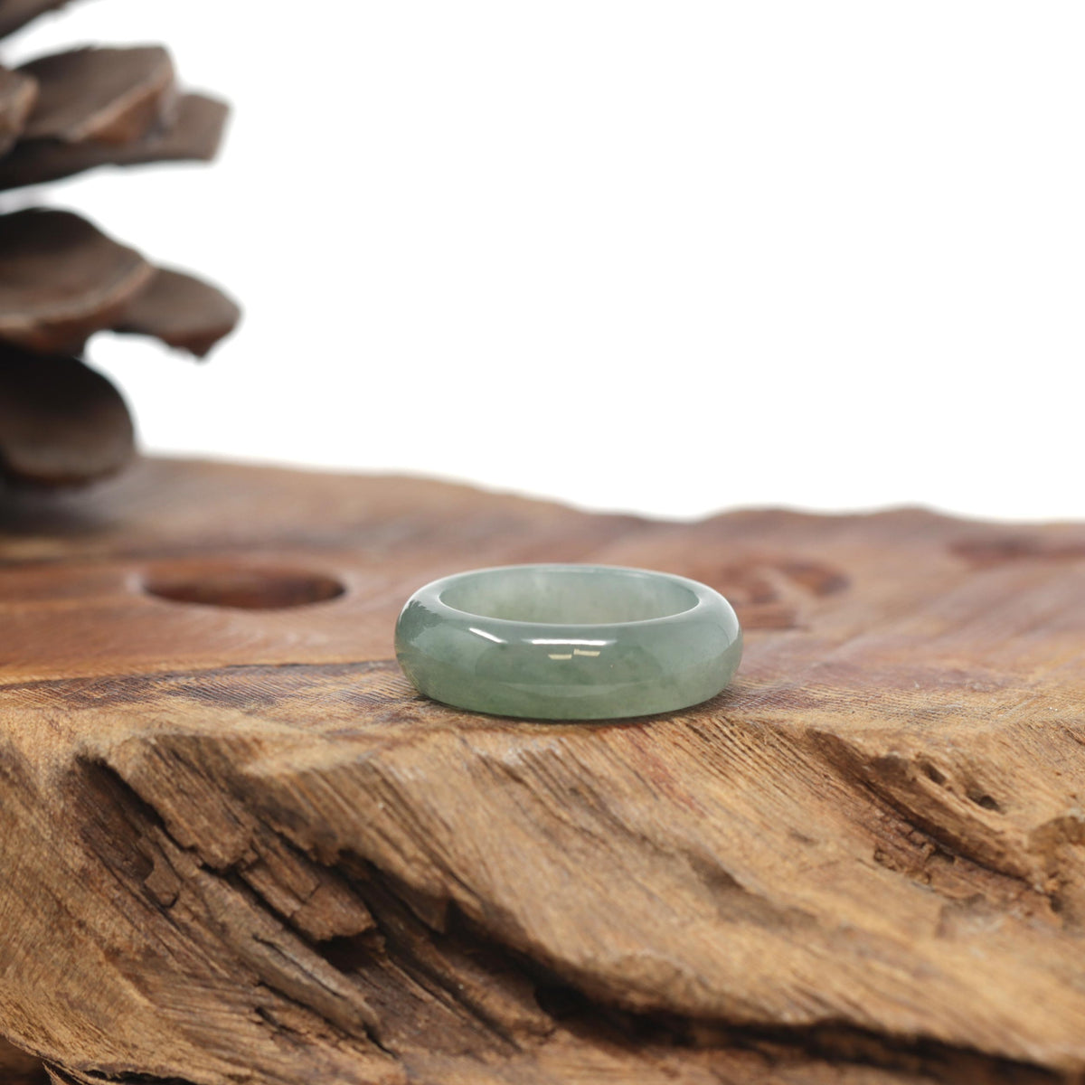 Baikalla Natural Icy Oil-Green Jadeite Jade Traditional Ring 