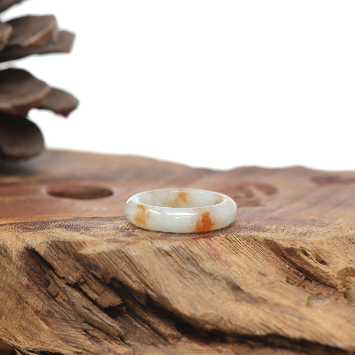 Baikalla Natural Icy Sajin Flowers (Golden Dust) Jadeite Jade Traditional Ring 