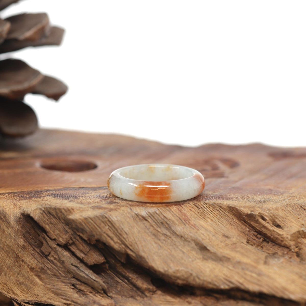 Baikalla Natural Icy Sajin Flowers (Golden Dust) Jadeite Jade Traditional Ring 